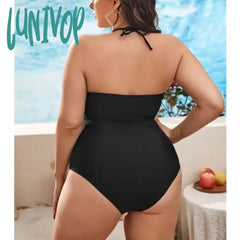 Lunivop Large Size 4Xl Sexy Black Bikini Women Cup Halter Backless Swimwear Big 3Xl Beach Swimsuit