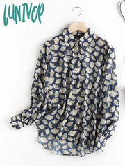 Lunivop Leaves Printed Shirts For Women Single Breasted Long Sleeve Lapel Collar Casual Blouses