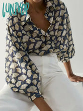 Lunivop Leaves Printed Shirts For Women Single Breasted Long Sleeve Lapel Collar Casual Blouses