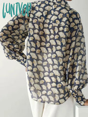 Lunivop Leaves Printed Shirts For Women Single Breasted Long Sleeve Lapel Collar Casual Blouses