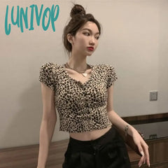 Lunivop Leopard Animal Print Tshirt For Women Vintage Summer Crop Top Chic And Elegant T-Shirt Y2K