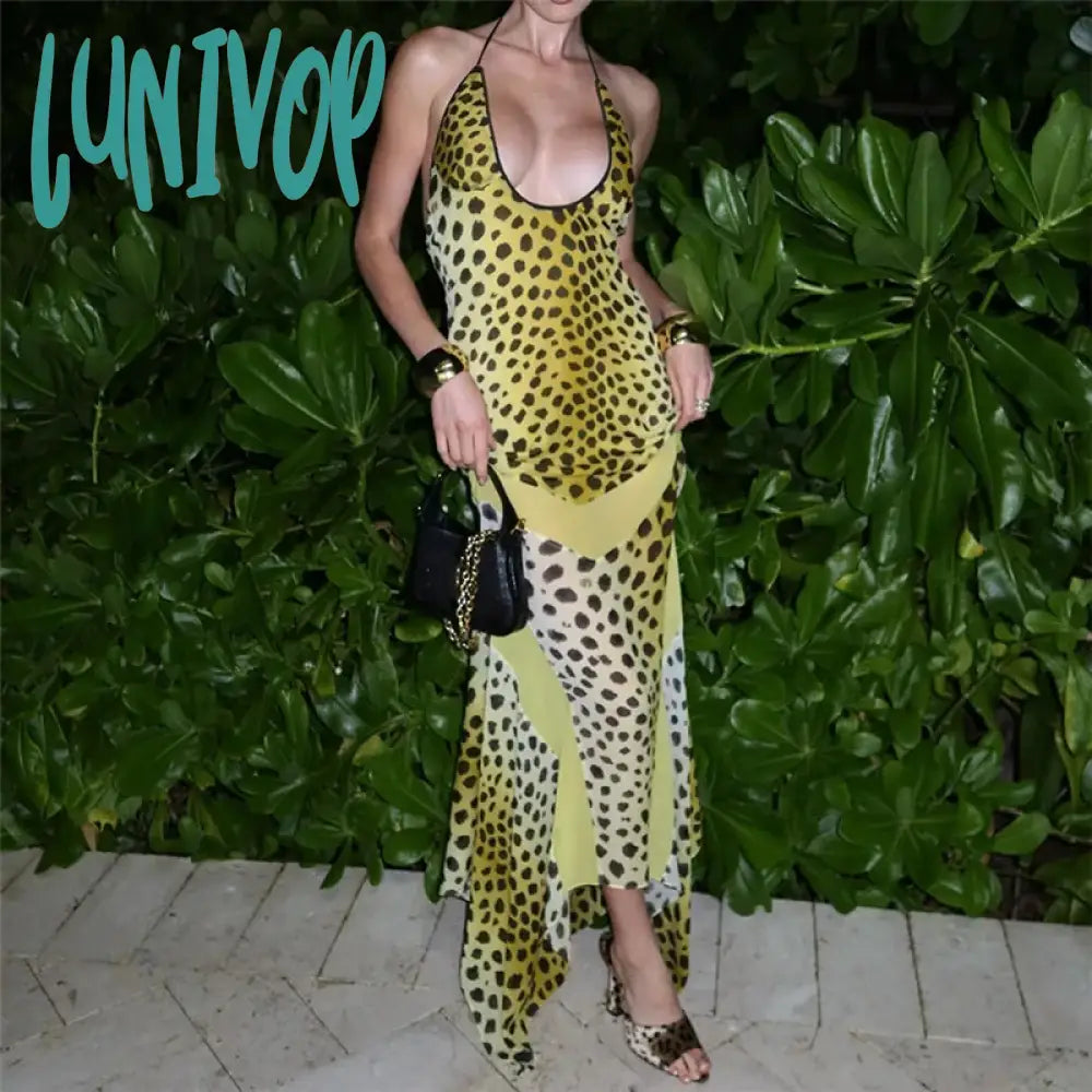 Lunivop Leopard Print Backless Fishtail Long Dresses For Women Beachwear 2024 Sexy Summer Party