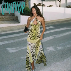 Lunivop Leopard Print Backless Fishtail Long Dresses For Women Beachwear 2024 Sexy Summer Party