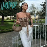 Lunivop Leopard Print Hotsexy Tube Top For Women Off-Shoulder Slim Sleeveless Coquette Aesthetic