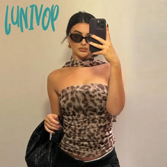 Lunivop Leopard Print Hotsexy Tube Top For Women Off-Shoulder Slim Sleeveless Coquette Aesthetic