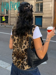 Lunivop Leopard Print Pin Vest For Women V-Neck Sleeveless Fashion Hot Girl Cardigan Top Female