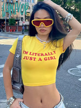 Lunivop Letter Print Yellow Tops For Woman Y2K Graphic Tee Street Fashion Short Sleeve Crop Top T