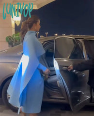Lunivop Light Blue Sleeve Pleat Evening Dresses Sexy Mermaid Knee-Length Prom Gowns For Women