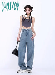 Lunivop Light Blue Stripe Women’s High Waisted Straight Jeans Summer New Basic Style Paired Loose