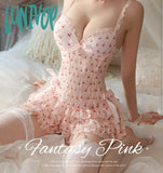 Lunivop Lingerie Sexy Pajamas Cute Cherry Nightdress Women See-Through Passion Set Slim Cake Halter