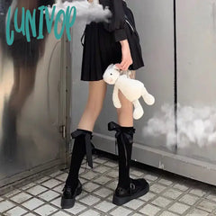 Lunivop Lolita Calf Socks Bow Tie Jk Stockings Japanese Lace Silk Ribbon Sweet Girl Y2K High Thighs