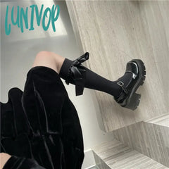 Lunivop Lolita Calf Socks Bow Tie Jk Stockings Japanese Lace Silk Ribbon Sweet Girl Y2K High Thighs