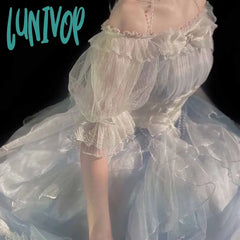 Lunivop Lolita Dress Women Spring Summer Short Sleeve Vintage Sweet Princess Prom Birthday Party