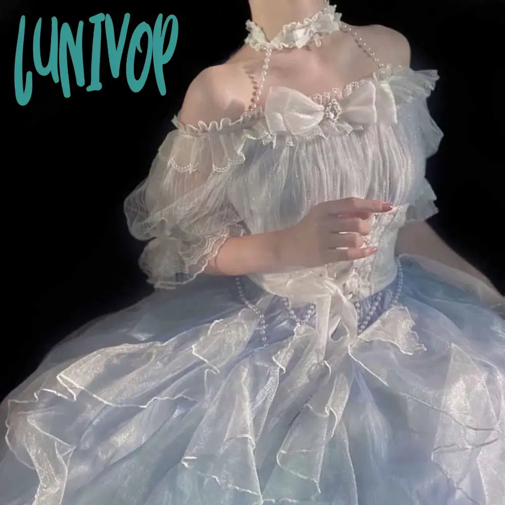 Lunivop Lolita Dress Women Spring Summer Short Sleeve Vintage Sweet Princess Prom Birthday Party