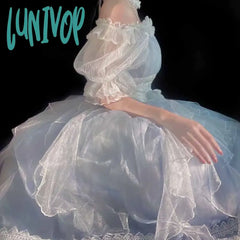 Lunivop Lolita Dress Women Spring Summer Short Sleeve Vintage Sweet Princess Prom Birthday Party