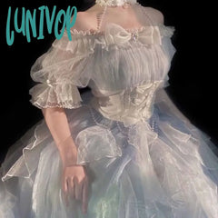 Lunivop Lolita Dress Women Spring Summer Short Sleeve Vintage Sweet Princess Prom Birthday Party