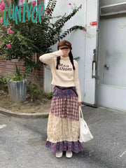Lunivop Long Skirt Patchwork Spring New Streetwear Halter Women Color Pleated Fashion