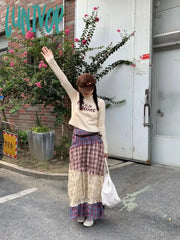 Lunivop Long Skirt Patchwork Spring New Streetwear Halter Women Color Pleated Fashion