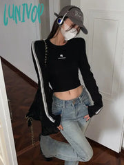 Lunivop Long Sleeve Black Crop Tops Women Streetwear Y2K Vintage Grunge T Shirts Female Harajuku