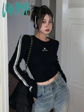 Lunivop Long Sleeve Black Crop Tops Women Streetwear Y2K Vintage Grunge T Shirts Female Harajuku