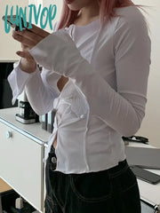 Lunivop Long Sleeve Crop Top Sexy Hollow Out T-Shirt Women Y2K Fairy Grunge Streetwear Korean