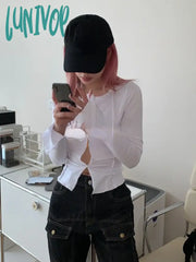 Lunivop Long Sleeve Crop Top Sexy Hollow Out T-Shirt Women Y2K Fairy Grunge Streetwear Korean