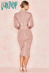 Lunivop Long Sleeve Midi Bandage Dress Knitted Vestido Feminino Elegante Vintage Streetwear Formal