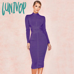 Lunivop Long Sleeve Midi Bandage Dress Knitted Vestido Feminino Elegante Vintage Streetwear Formal