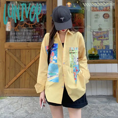 Lunivop Long Sleeve Summer Button Up Shirt For Women Girl Blouse Tops Streetwear Holiday Y2K