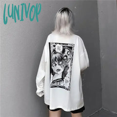 Lunivop Long Sleeve White T Shirt For Women Tshirt Goth Gothic Graphic Tee Korean Clothes Horror