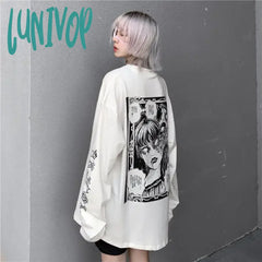 Lunivop Long Sleeve White T Shirt For Women Tshirt Goth Gothic Graphic Tee Korean Clothes Horror