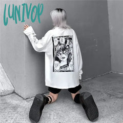 Lunivop Long Sleeve White T Shirt For Women Tshirt Goth Gothic Graphic Tee Korean Clothes Horror