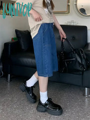 Lunivop Loose Neutral Large Pocket Wide Leg Denim Half Pants Women’s Summer American Street