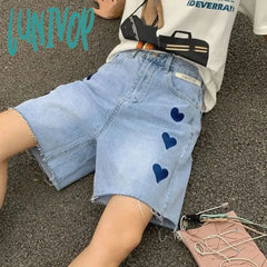 Lunivop Love Embroidery Women’s Blue Wide Leg Denim Shorts Hip Hop Street Summer New Female High