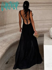 Lunivop Low Cut Straps Backless Split Maxi Dress Women Sexy Elegant Sleeveless Evening Party Long