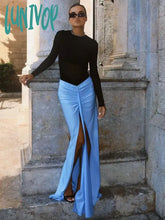 Lunivop Luxury Women Summer Sexy Long Sleeve Mesh Black Blue Mermaid Bodycon Skirt Set Elegant