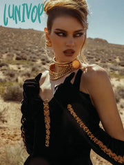 Lunivop Luxury Women Winter Sexy Strapless Backless Circle Sequined Black Mini Skirt Set Elegant