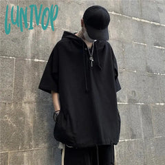 Lunivop Men Women Hooded T-Shirt Hip Hop Clothes Harajuku Korean Fashion Short Sleeve Hoodie Tee