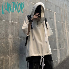Lunivop Men Women Hooded T-Shirt Hip Hop Clothes Harajuku Korean Fashion Short Sleeve Hoodie Tee