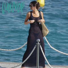 Lunivop Mesh Dress See Through Maxi Summer One-Piece Beachwear Long Outfits Sundress Cover-Ups