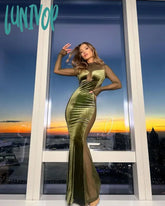 Lunivop Mesh Long Sleeve Maxi Dress Green Sexy Evening Night Date Party Dresses Mermaid Seethrough