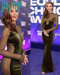 Lunivop Mesh Long Sleeve Maxi Dress Green Sexy Evening Night Date Party Dresses Mermaid Seethrough