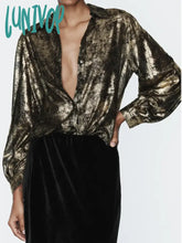 Lunivop Metal Printed Long Sleeve Shirts Women 2024 Spring New Turn Down Collar Single Breasted