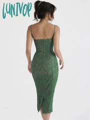 Lunivop Midi Green Dress Elegant Sexy Night Wedding Guest Evening Party Dresses Spaghetti Strap