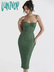 Lunivop Midi Green Dress Elegant Sexy Night Wedding Guest Evening Party Dresses Spaghetti Strap