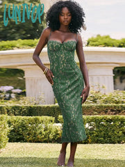 Lunivop Midi Green Dress Elegant Sexy Night Wedding Guest Evening Party Dresses Spaghetti Strap