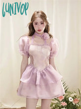 Lunivop Mini Floral Dress Women Summer High Waist Hotsweet Princess Tunic Vintage Girls Sweet