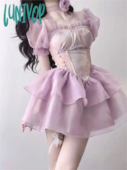 Lunivop Mini Floral Dress Women Summer High Waist Hotsweet Princess Tunic Vintage Girls Sweet