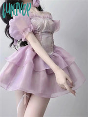 Lunivop Mini Floral Dress Women Summer High Waist Hotsweet Princess Tunic Vintage Girls Sweet