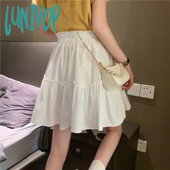 Lunivop Mini Skirt A Line Pleated Women Girl White Black Korean Fashion Clothes Clothing Kawaii